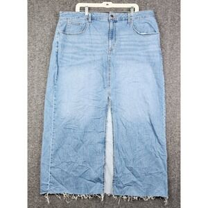 Universal Thread Denim Maxi Skirt Women Size 20 Light Blue Raw Hem Front Slit